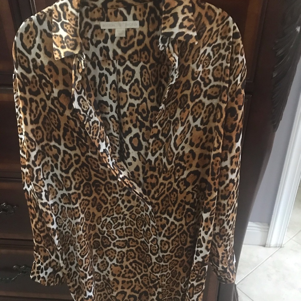 Boston Proper belted shirt dress animal print